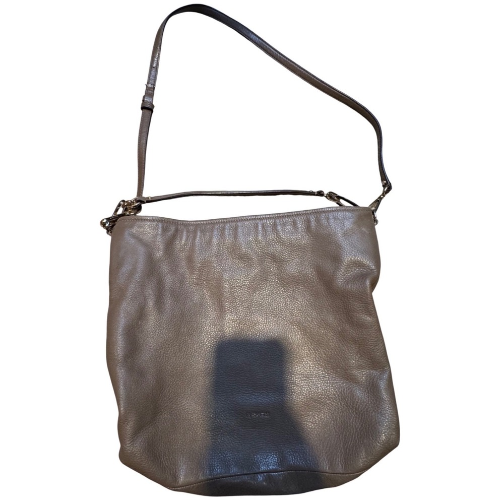 Coach Pebbled Leather Hobo Crossbody Bag Taupe Brown Silver Hardware